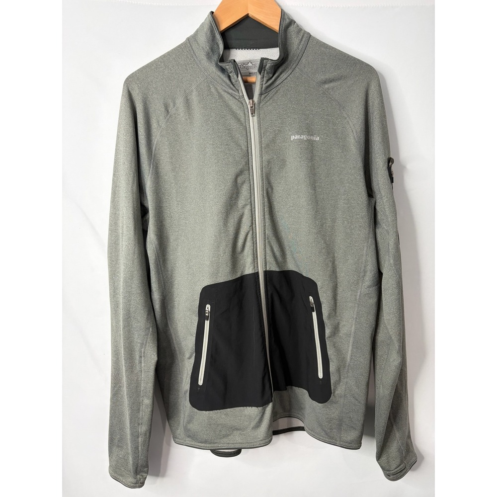 Patagonia Mens Medium Full Zip Technical Fleece Jacket Heather Grey Black Pocket